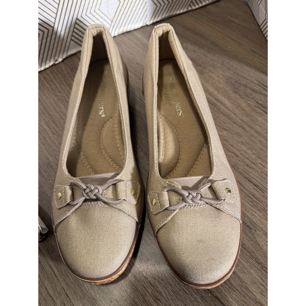 Grasshoppers Ortholite Tan Canvas Cork Wedge Pumps Shoes EF57917 Womens 7M